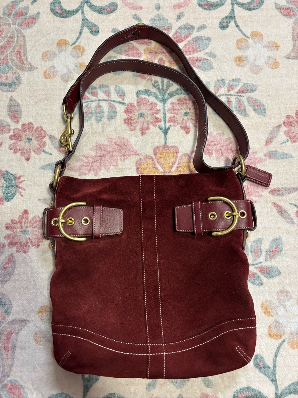 Coach vintage Legacy Suede Buckle Shoulder Bag Burgundy